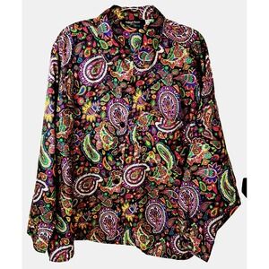 Ashleigh Morgan  Blouse Women's 3X Bold 70s Paisley Festive Colorful Silky Soft